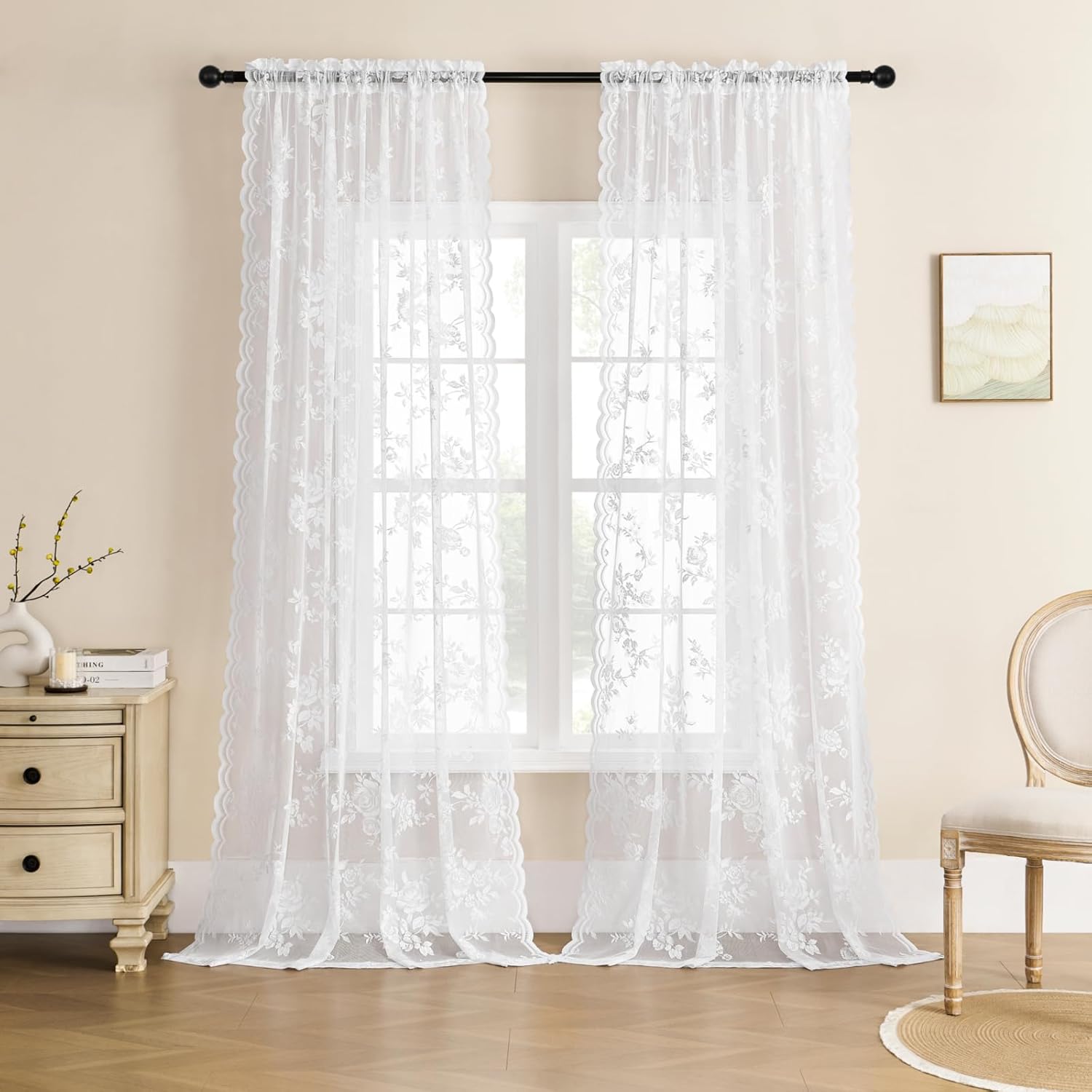 White Lace Curtains 120 Inches Long for Elegant Home Decor