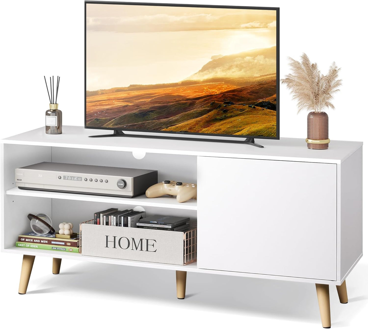 Mid-Century White TV Stand | Storage Cabinet | 55 TV
