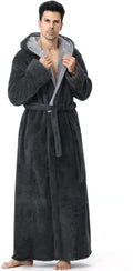 Artfasion Mens Hooded Plush Robe - Long Fluffy Fleece Comfort