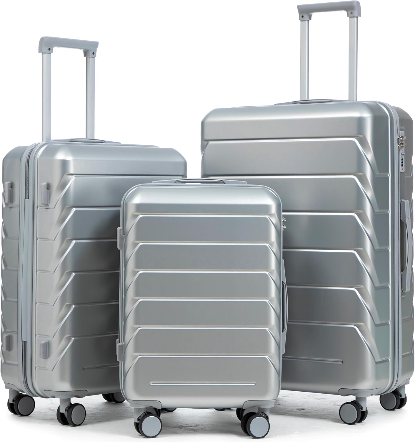 Lightweight Hardshell Luggage with Spinner Wheels in Silver