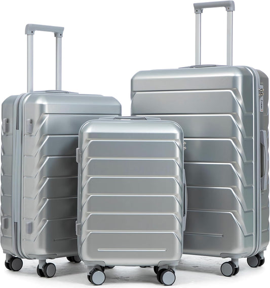 Lightweight Hardshell Luggage with Spinner Wheels in Silver