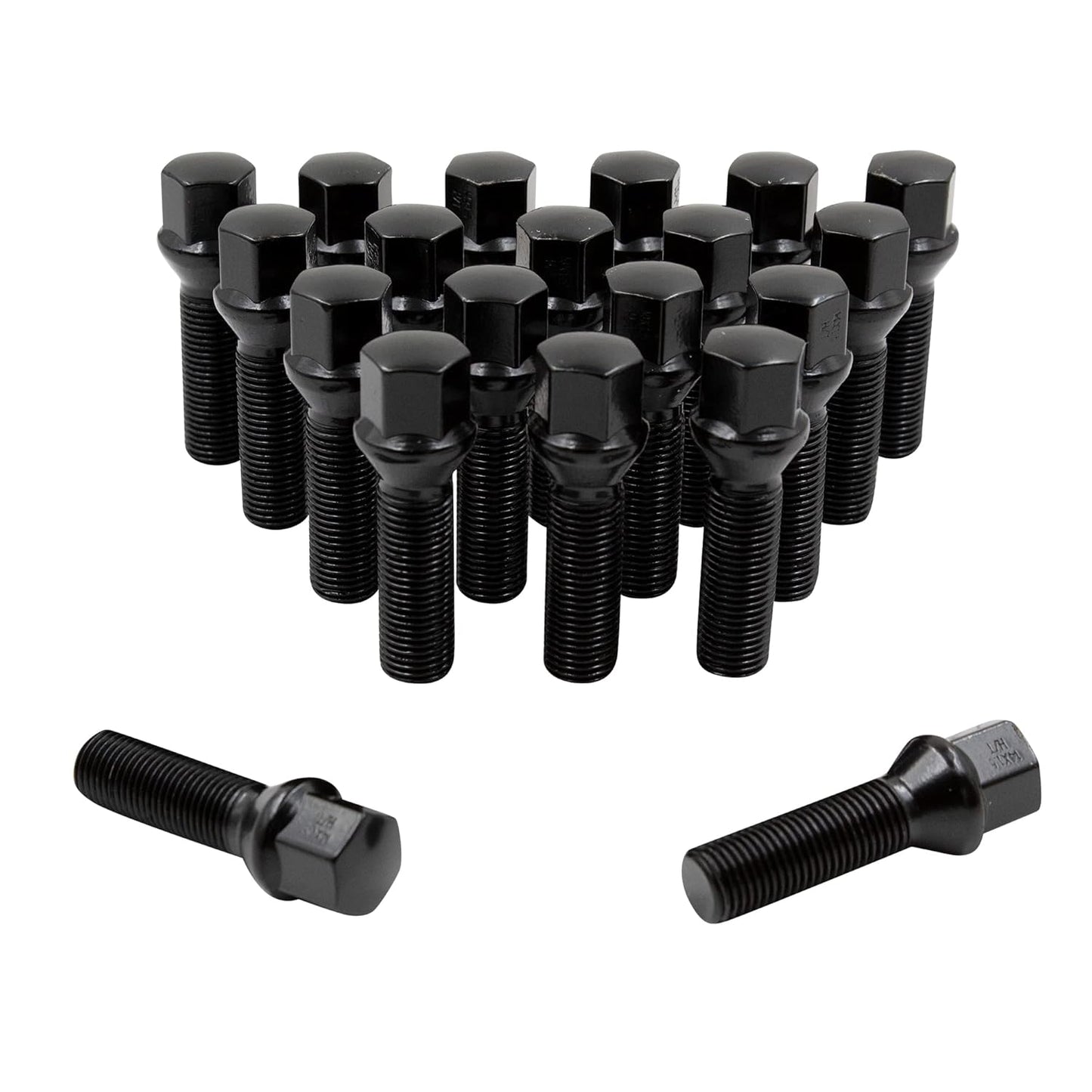 Set of 20 Black 14x1.5 Lug Bolts for Aftermarket Wheels