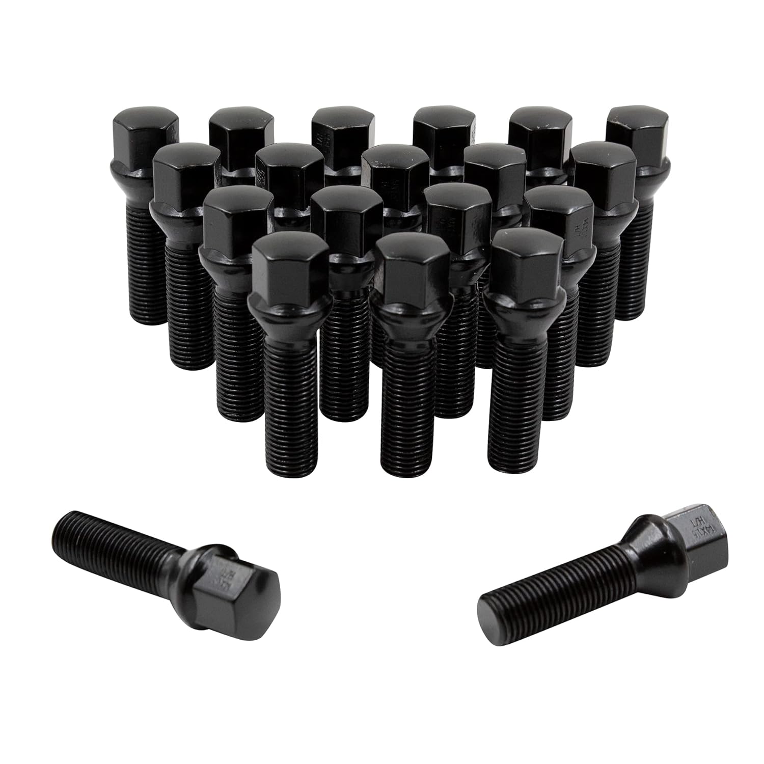 Set of 20 Black 14x1.5 Lug Bolts for Aftermarket Wheels