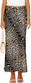 Womens Satin Silk Maxi Skirts Drawstring Flared A-Line Long Skirt all
