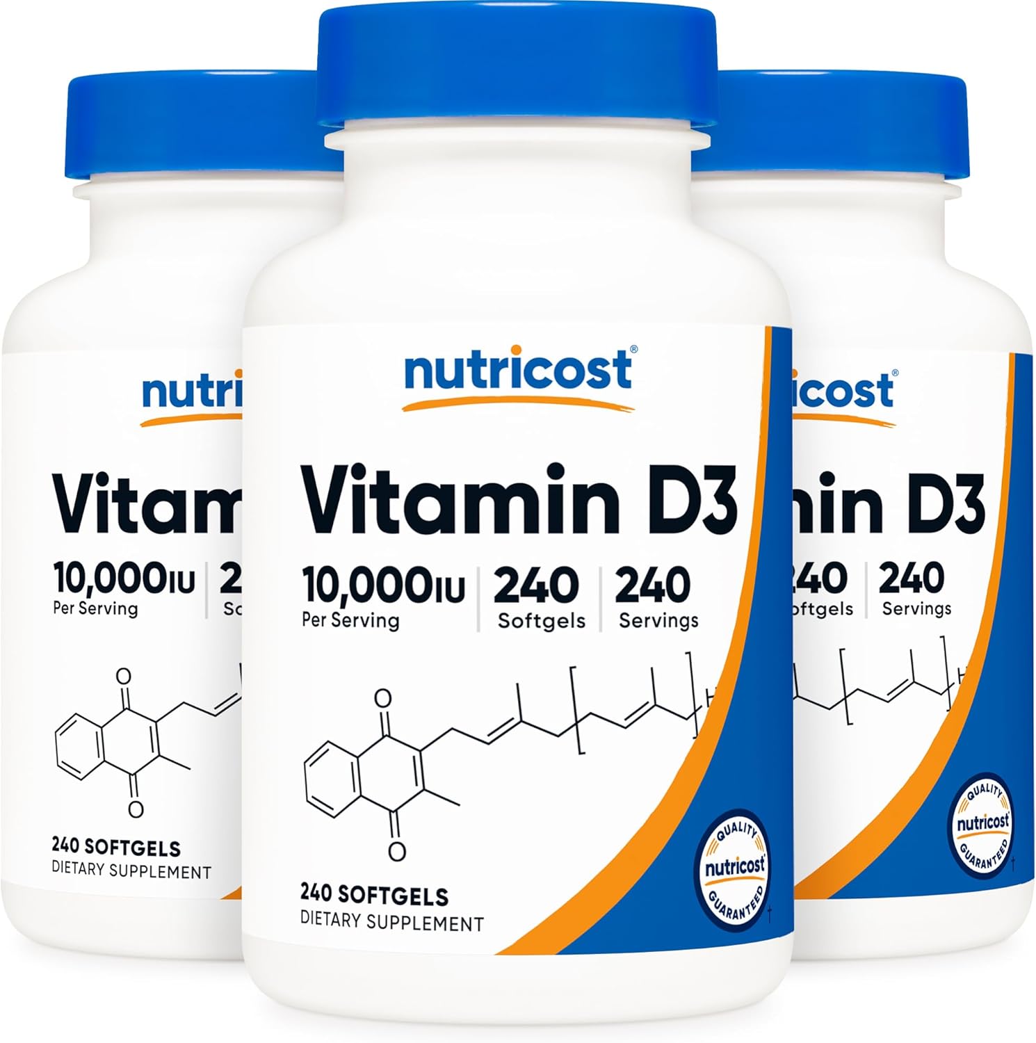 Nutricost Vitamin D3 10,000 IU Soft Gel Caps - 3 Bottles