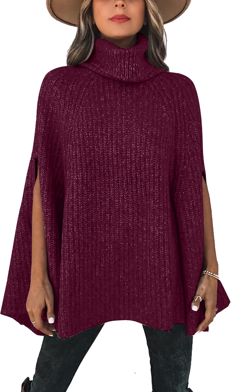 KIRUNDO Women's Turtleneck Poncho Sweater for Fall Winter Style