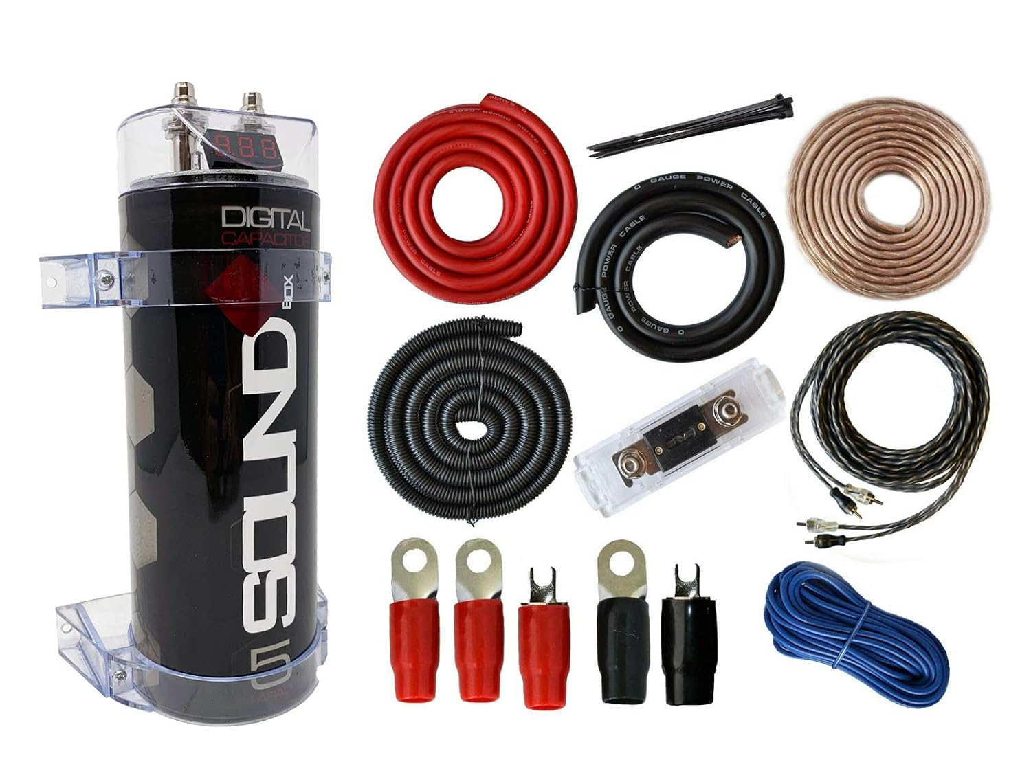 0 Gauge Amp Kit with 5 Farad Capacitor for Powerful Sound