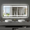 60in x 28in Black LED Bathroom Mirror - Front and Backlit, Dimmable