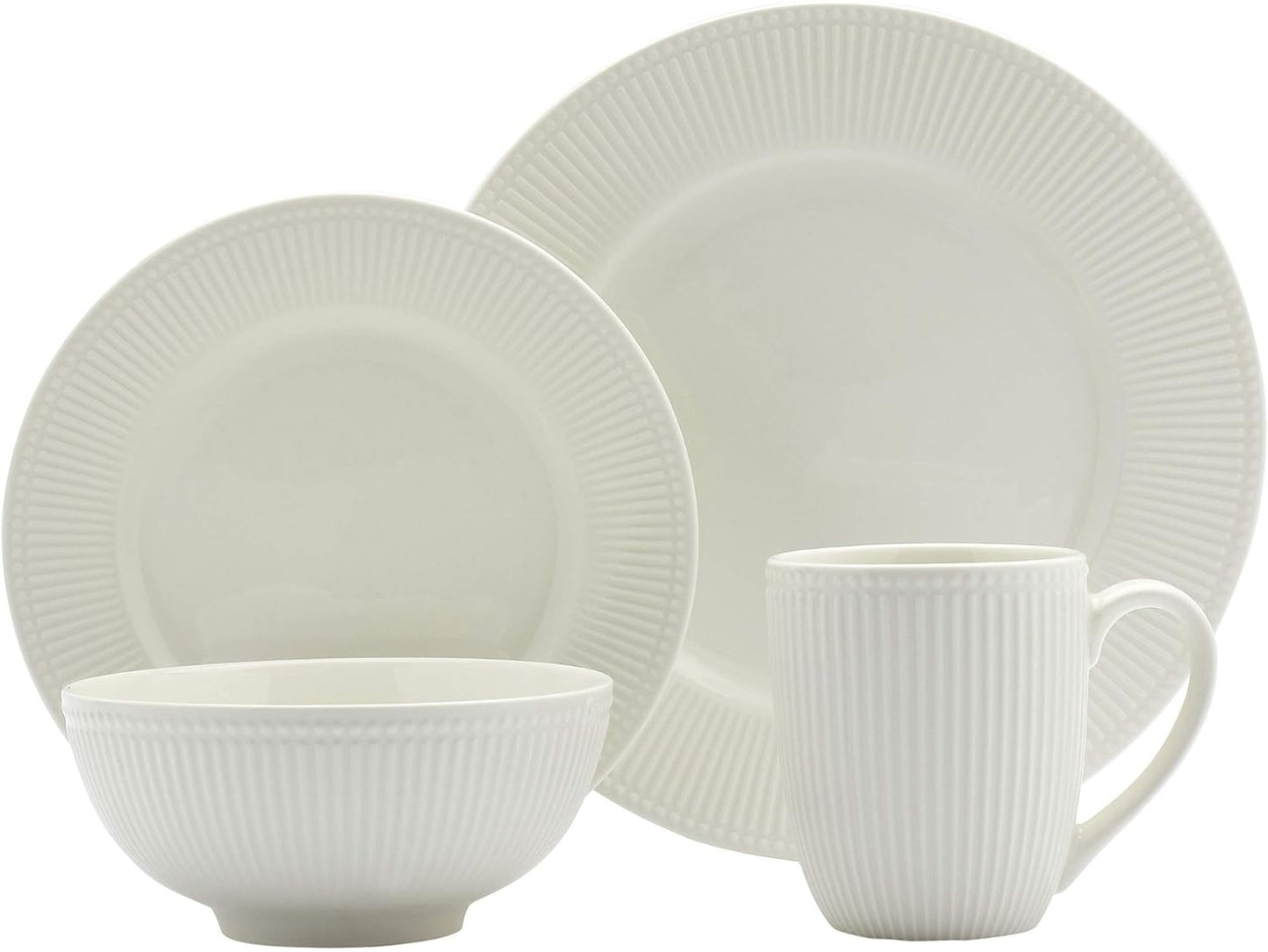 Embossed Bone White Porcelain Round Dinnerware Set for Elegance
