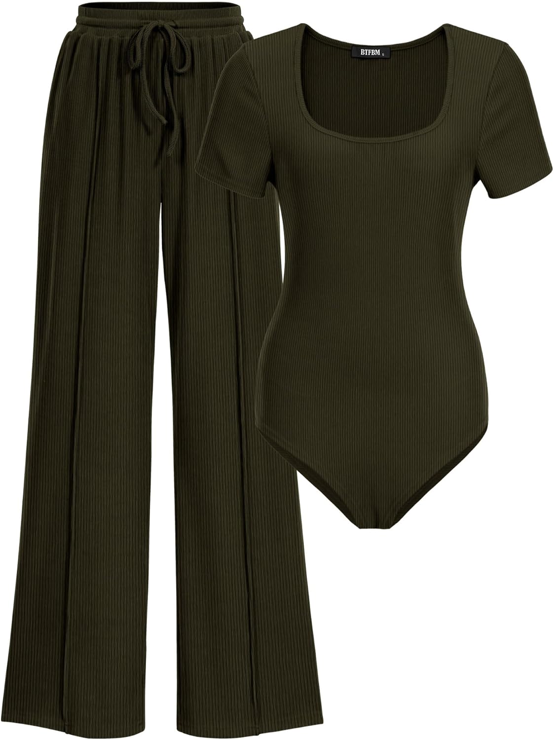BTFBM Womens Casual 2 Piece Bodysuit and Pants Matching Set