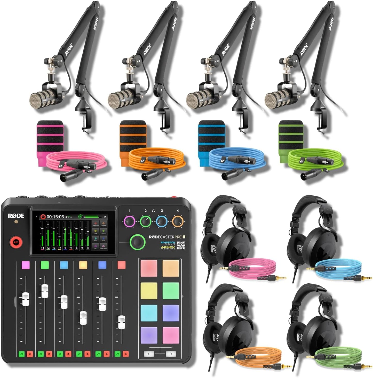 Rodecaster Pro II Podcasting Bundle with 4 PodMics and More