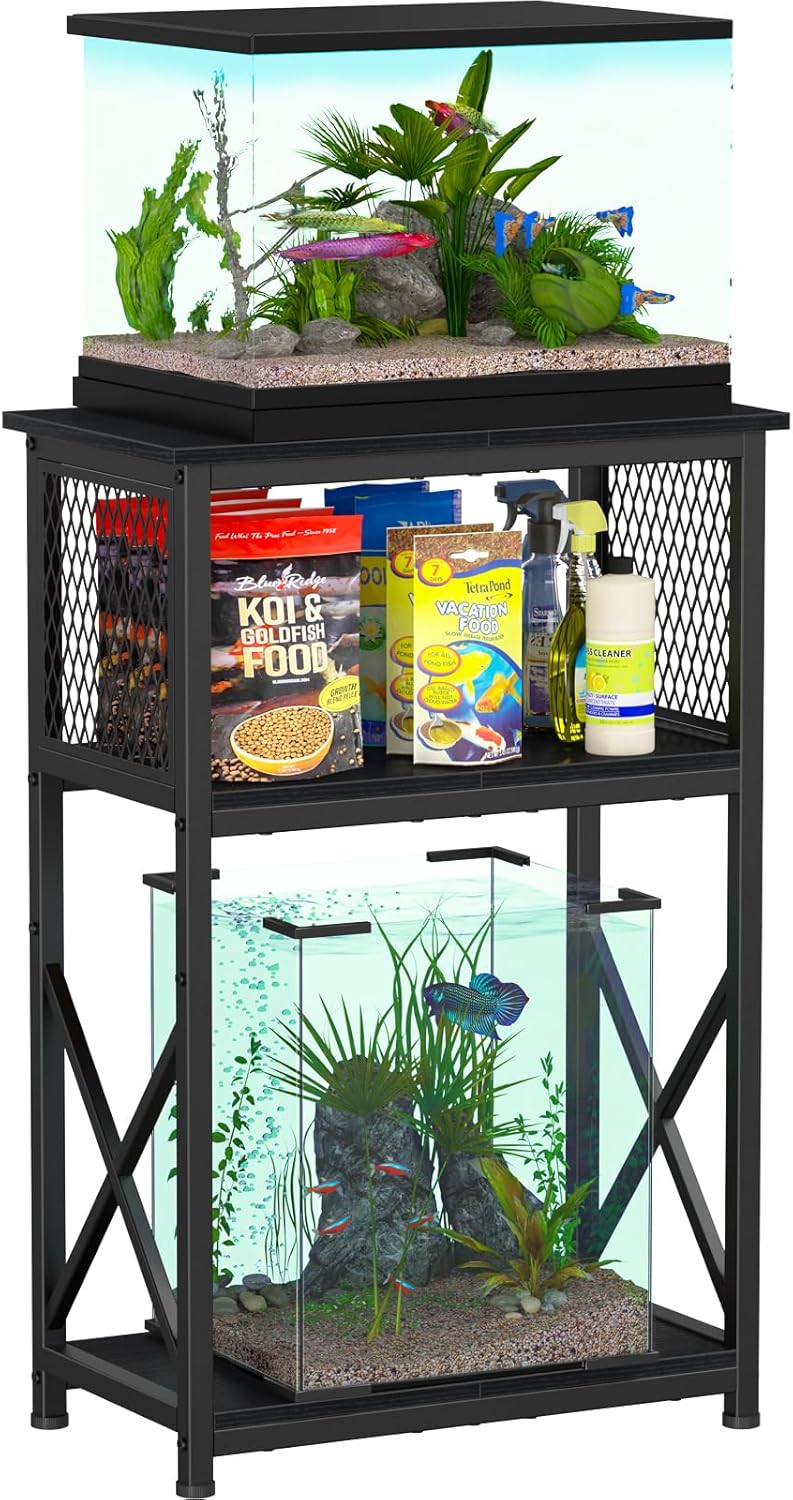 10 Gallon Aquarium Stand with Storage and Heavy Metal Design