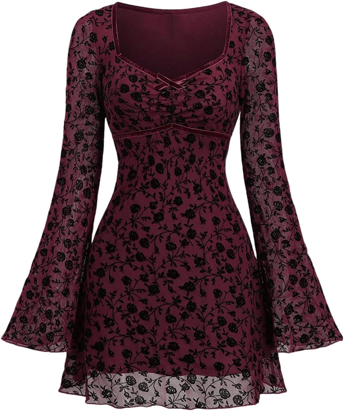 WDIRARA Women's Floral Jacquard Mesh Gothic Dress for Vintage Style