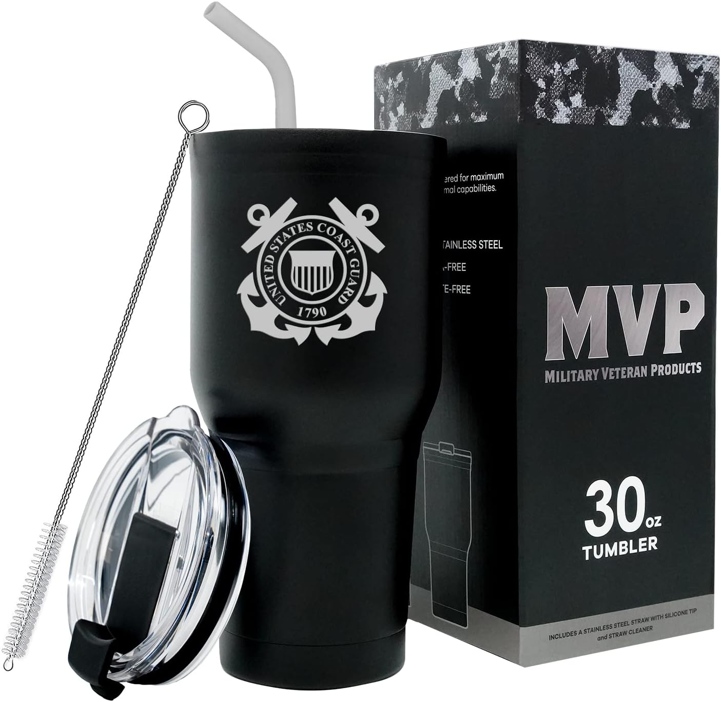 30 Oz Black Double Wall Vacuum Insulated US Coast Guard Tumbler
