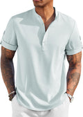Men's Casual Henley Linen Shirt Short Sleeve - Lightweight Summer