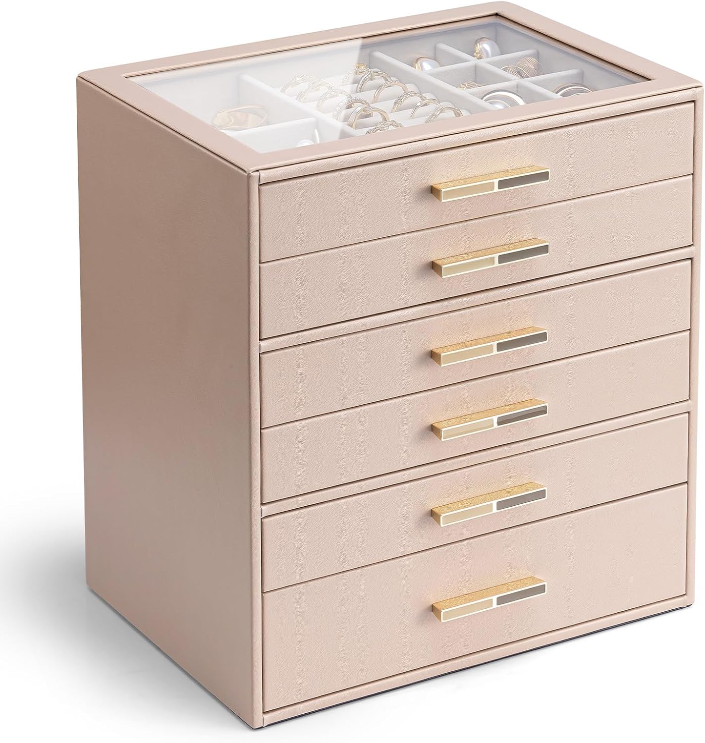 Vlando 6 Layer Jewelry Box with Glass Lid for Elegant Storage