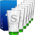 Personalized Beer Glasses Set of 6 Engraved Green 16oz Pint Glasses