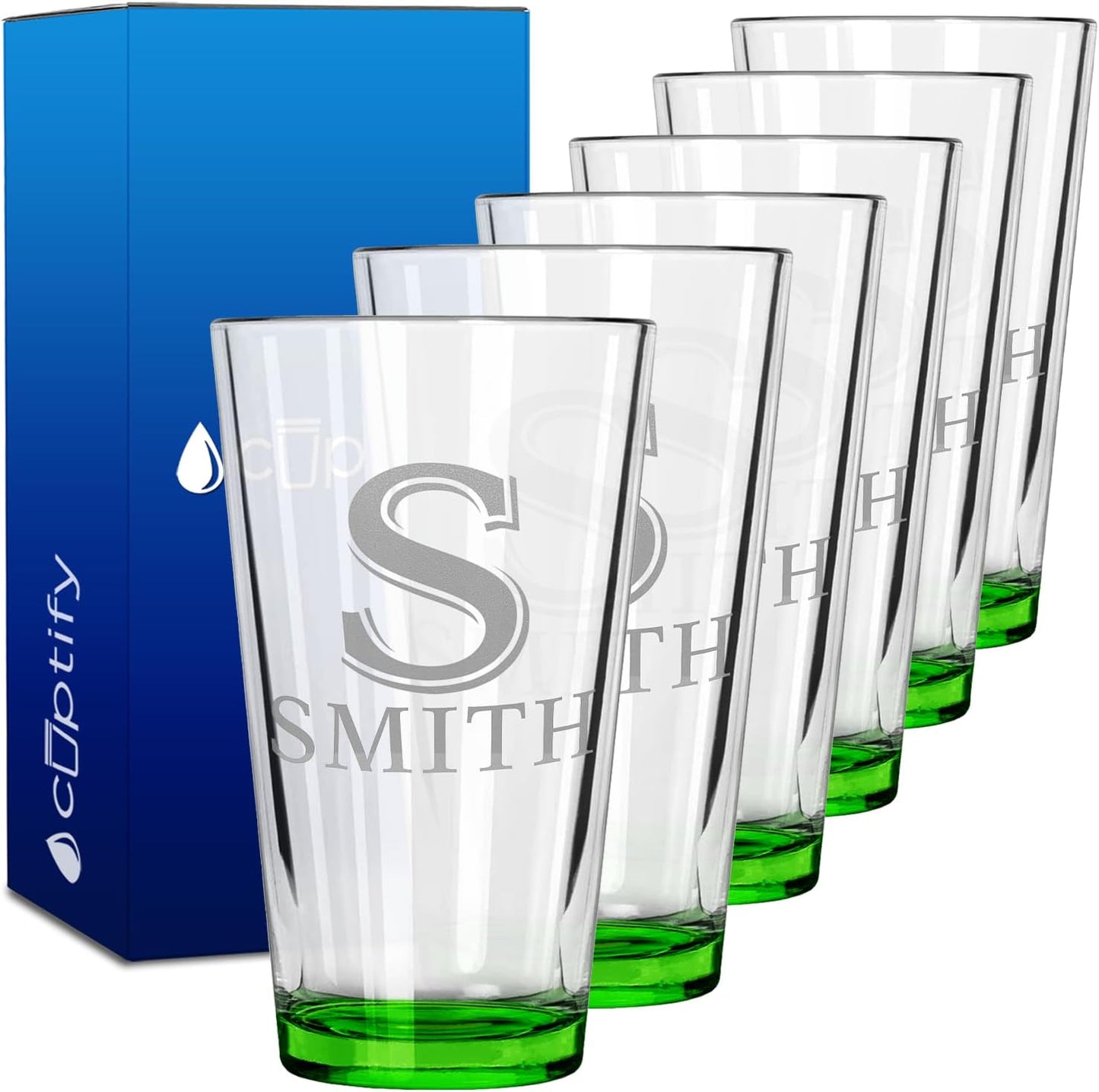 Personalized Beer Glasses Set of 6 Engraved 16oz Pint Glasses