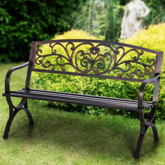 PHI VILLA 50Inch Cast Iron Steel Frame Garden Bench for Outdoors