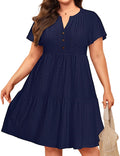 Plus Size Summer Dress Casual Sundress V Neck Tiered Midi - Flowy Fit
