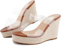 VARECOLA Women Slip On Espadrille Platform Wedge Sandals - Clear Strap