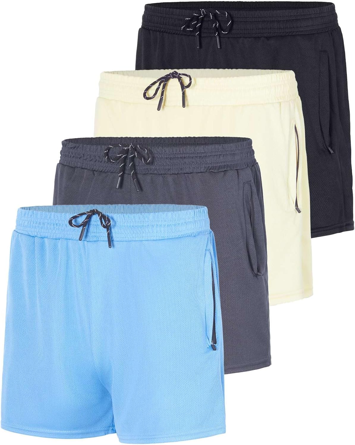 Men's Mesh Athletic Zipper Shorts 4-Pack for Active Lifestyle