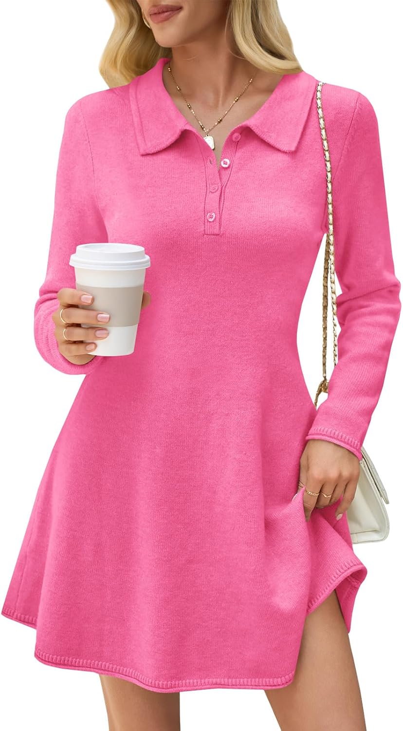 Saodimallsu Womens Sweater Dress for Fall with Polo Collar