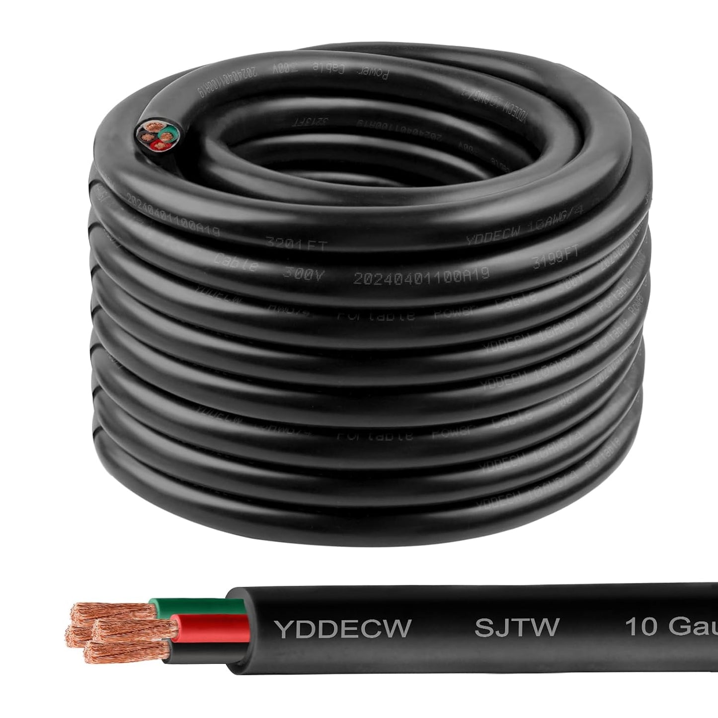 10 AWG SJTW 300V Wire - 50ft 4 Conductor Heavy Duty Cable