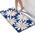 Navy Blue Bathroom Rugs with Cute Daisy Design for Home Decor