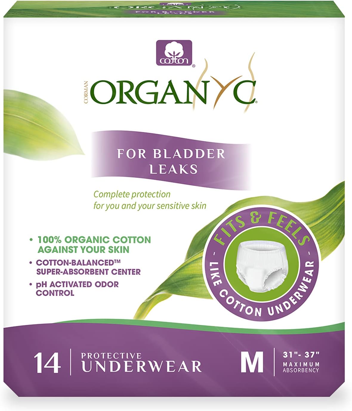 Organyc Organic Cotton Bladder Control Underwear - Leak and Odor Protection