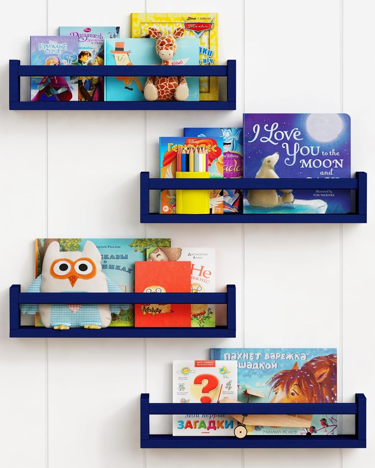 Forbena Navy Blue Floating Book Shelves for Kids Room Decor