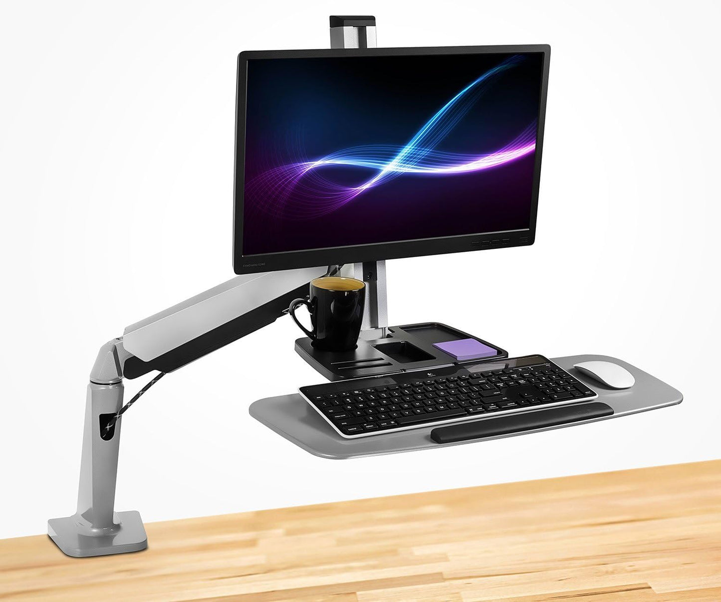 Height Adjustable Sit-Stand Workstation for Single Monitor - Ergonomic Desk Mount