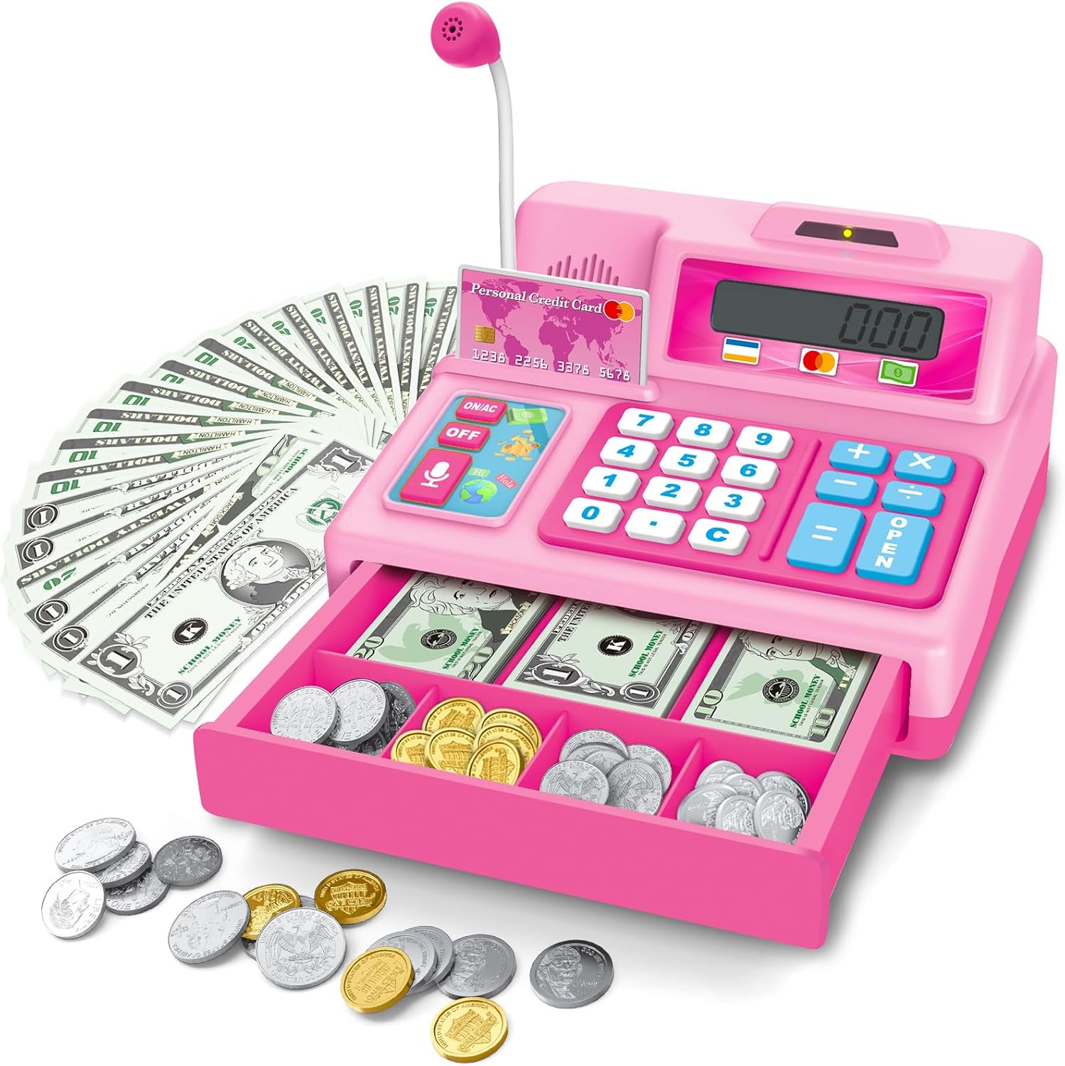Pink Cash Register with Microphone & Credit Card Reader