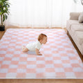 Super Soft Rug for Bedroom 5x7 Ft Pink and White - Fluffy Checkered