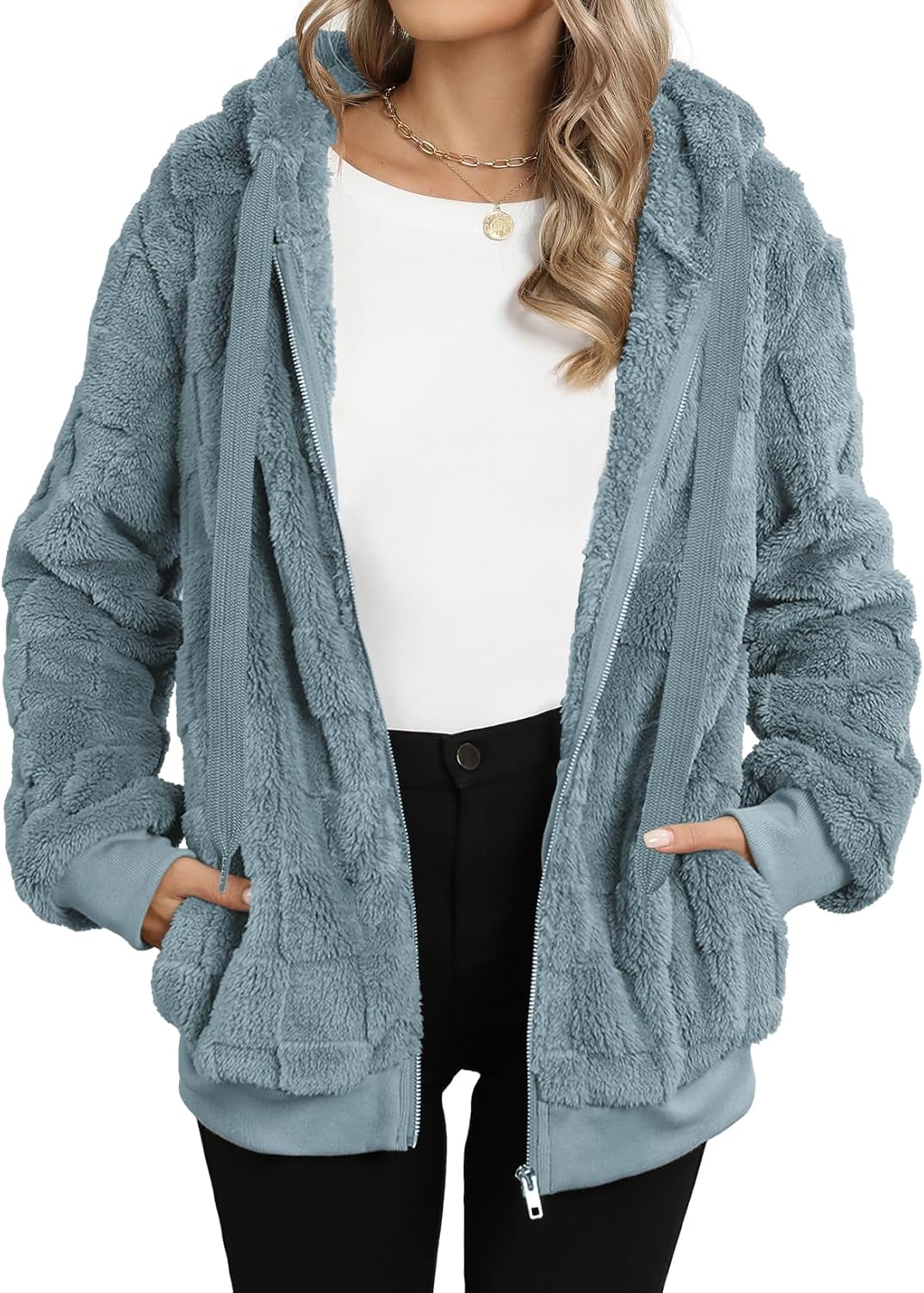 Nirovien Womens Sherpa Jacket Fuzzy Zip Up Hoodie for Cozy Style