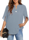 Funlingo Women's Summer V Neck Chiffon Blouse - Casual Dressy Top