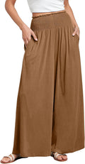 Women Palazzo Pants High Smocked Waist - Wide Leg Lounge Pant