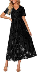 Simplee Velvet V Neck Maxi Dress for Wedding Guest - Flattering Empire