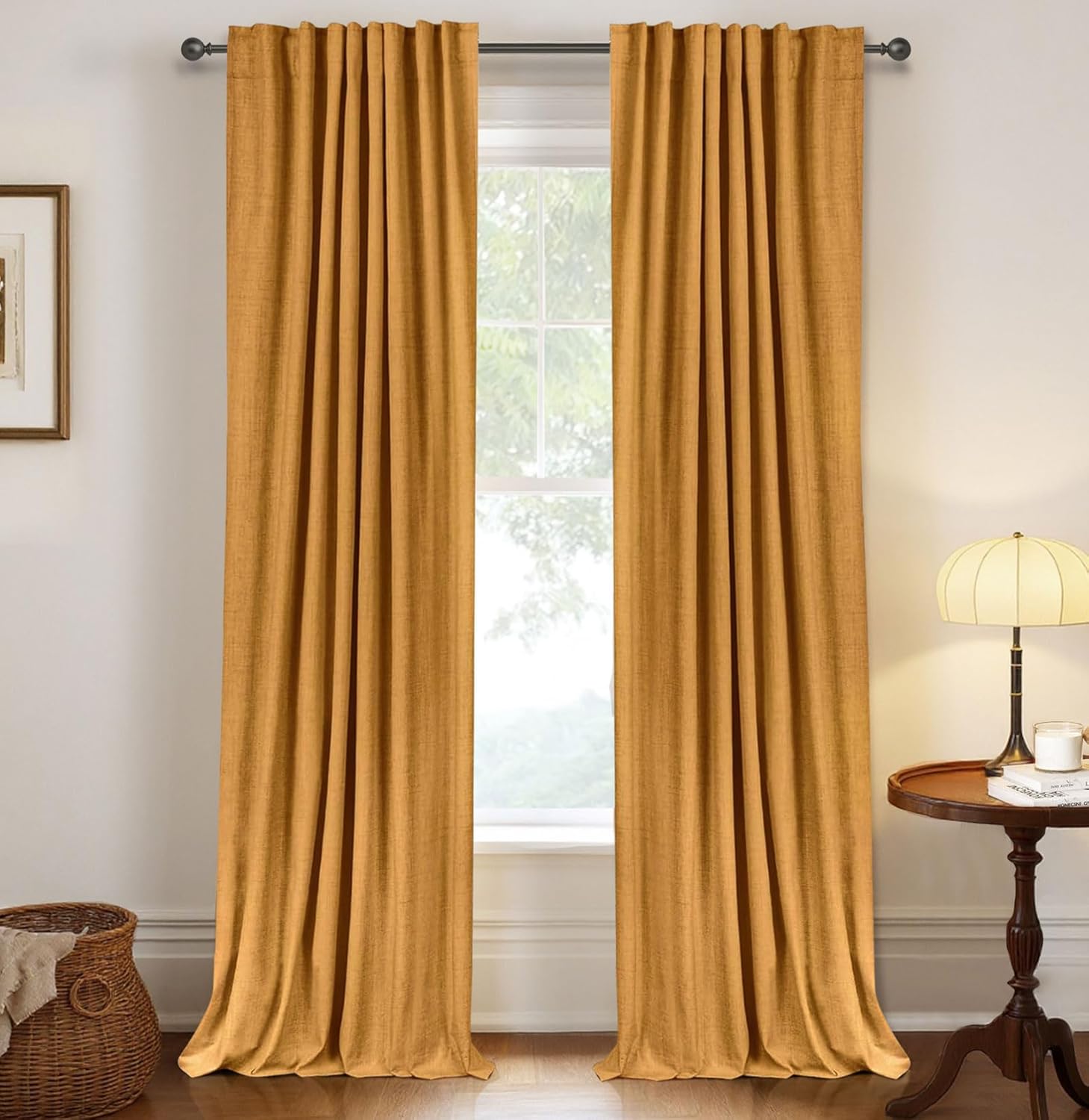 100% Blackout Linen Blackout Curtains for Bedroom 84 in Long