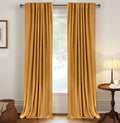 100% Blackout Shield Linen Blackout Curtains 50 in x 96 in Mustard