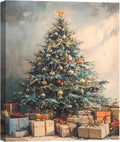 Framed Vintage Canvas Wall Art 20x30in - Rustic Winter Evergreen Tree