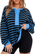 Tankaneo Womens Oversized Striped Sweatshirts Henley (Style 1BDC)