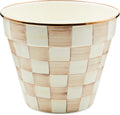 Enamel Garden Pot Brown-and-White Mocha Check - Decorative Extra Large