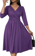 Wrap Midi Dress V Neck 3/4 Sleeve A-Line Midi Dress - Flattering Fit