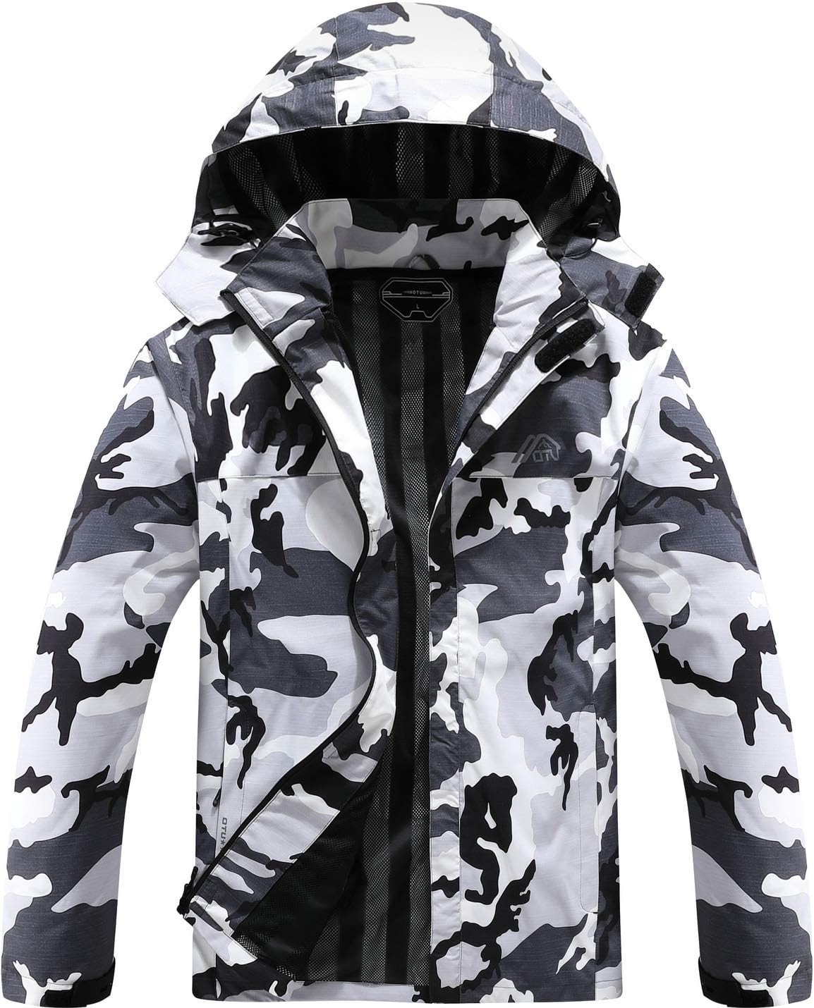 OTU Men's Lightweight Waterproof Hooded Rain Jacket for Hiking
