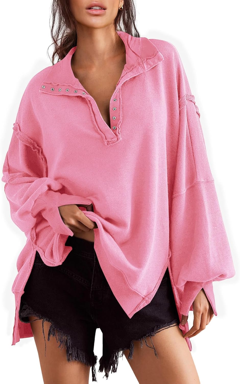 Trendy Henley Pullover Sweatshirt for Women in Fall 2024