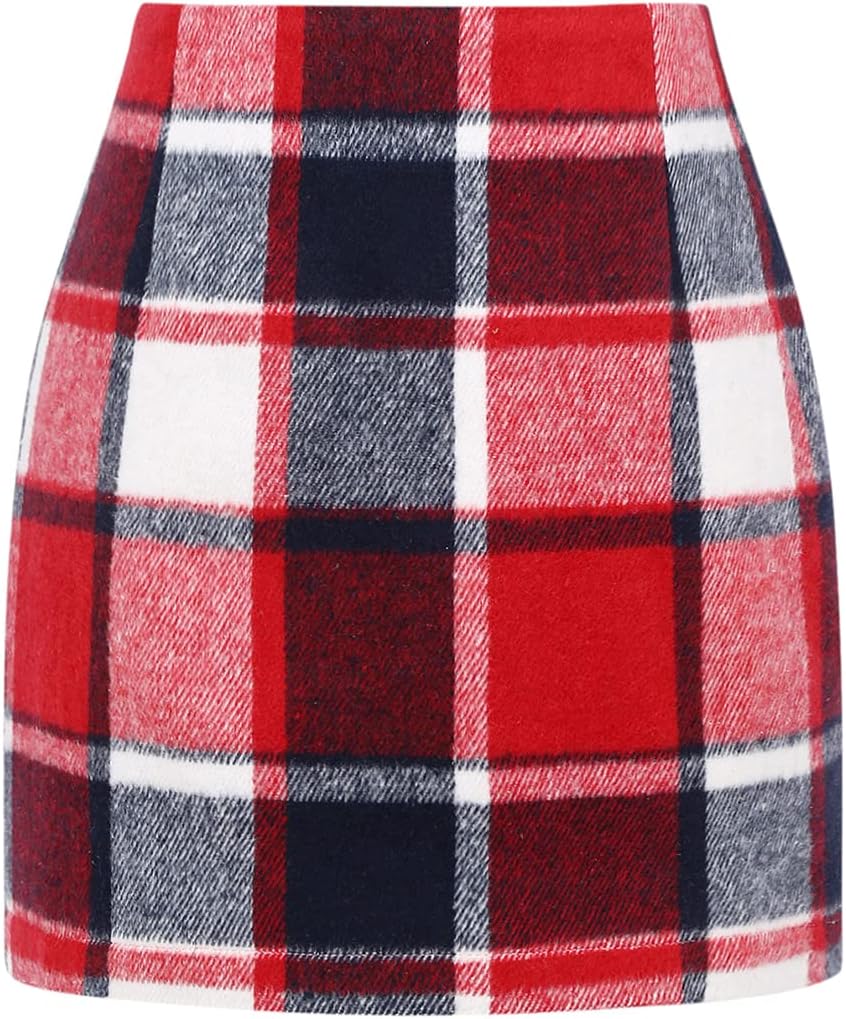 Womens High Waist Plaid Skirt Bodycon Pencil Wool Mini Skirts
