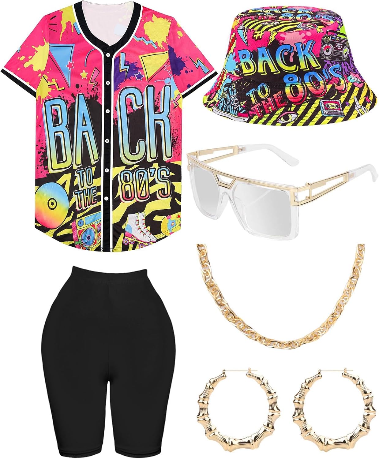 80s 90s Outfit for Women, Hip Hop Costume with Accessories