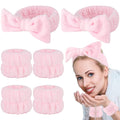 6 Pcs Pink Spa Headband & Wristband Set - Ultimate Comfort!
