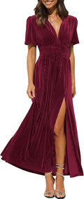 Sissyaki Retro V-Neck Velvet Maxi Dress - Flattering Formal Fit